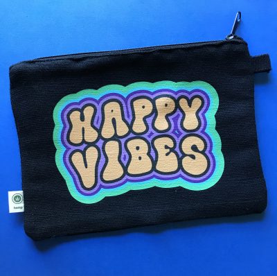 black and green happy vibes pouch